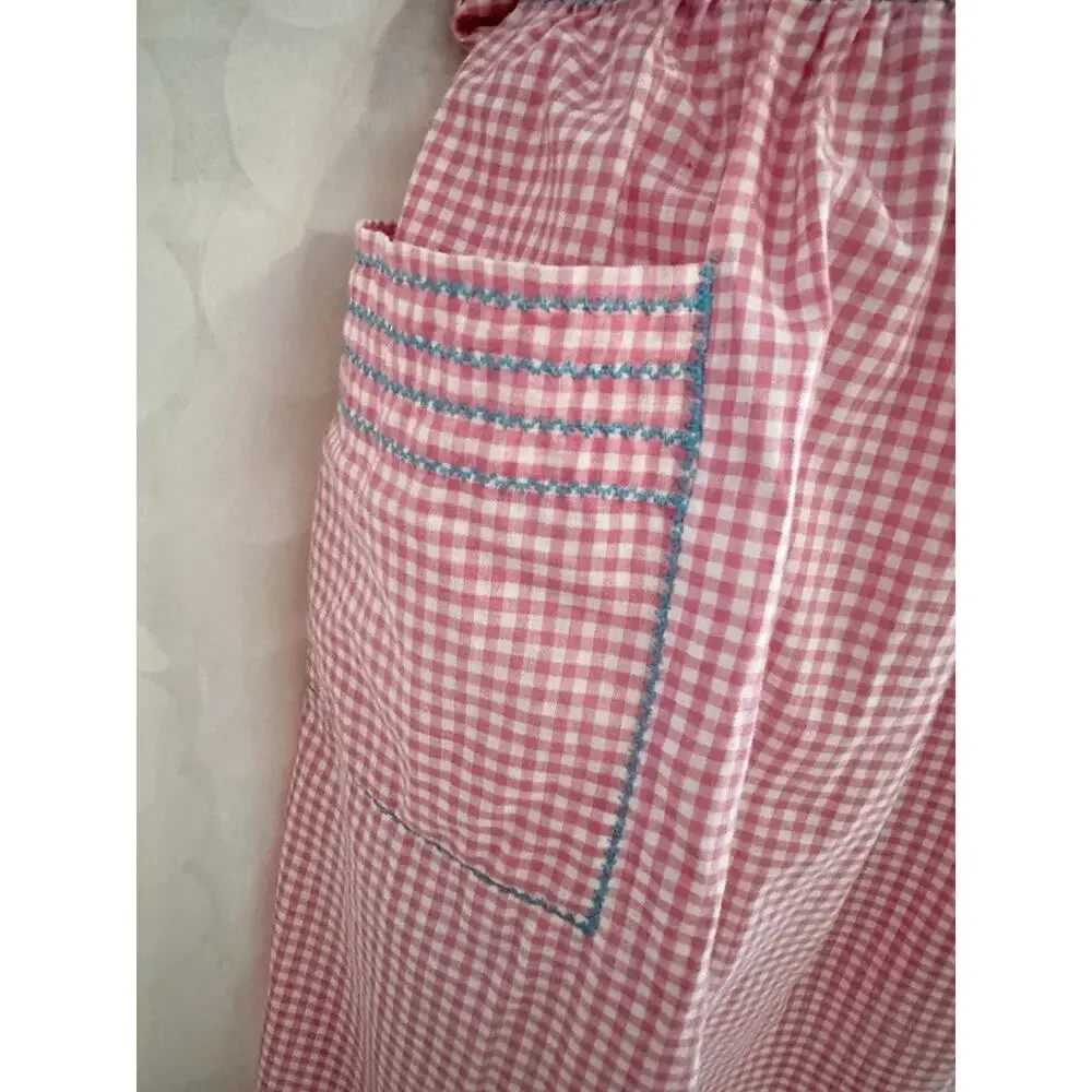 VTG 40’s Pink Gingham Half Apron Hand Made Farmhouse Cottagecore Prop Decor